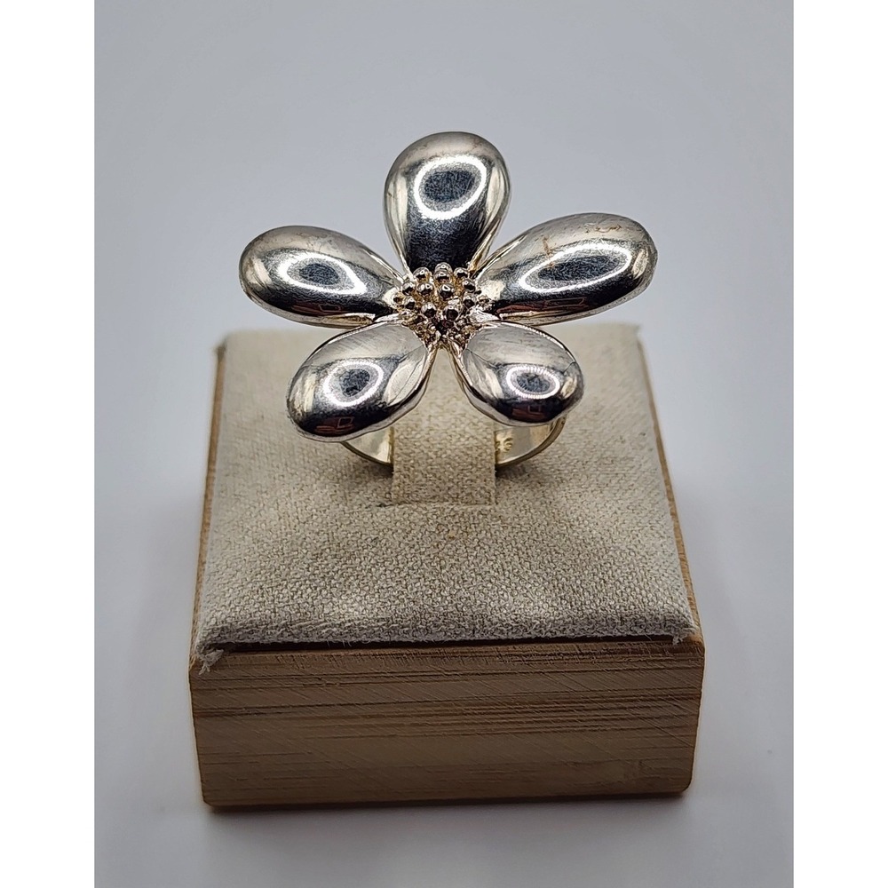 GSJ 925 Sterling Silver Flower Ring Women Size 6 Large Petal Statement